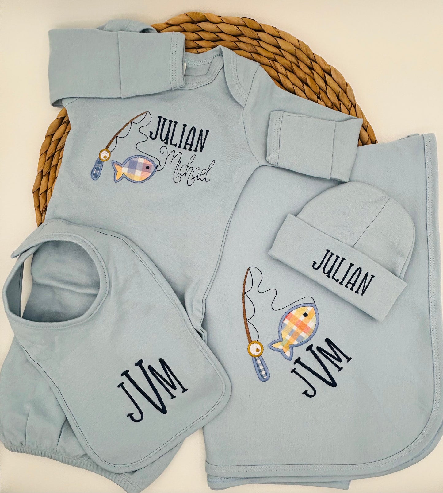 Baby Coming Home Outfit: Fishing Buddy, Boy or Girl Layette