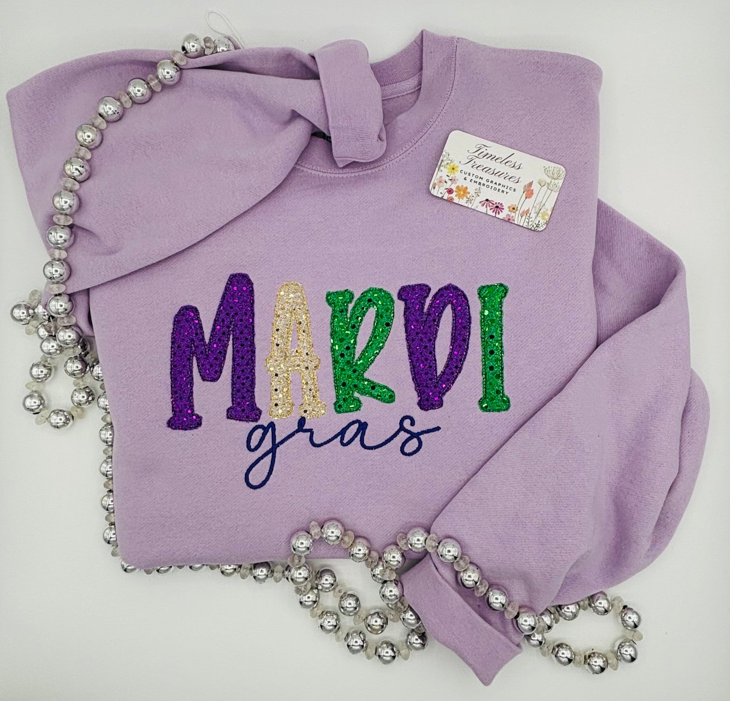 Mardi Gras Beanstitch Applique Sequin Embroidered Sweatshirt