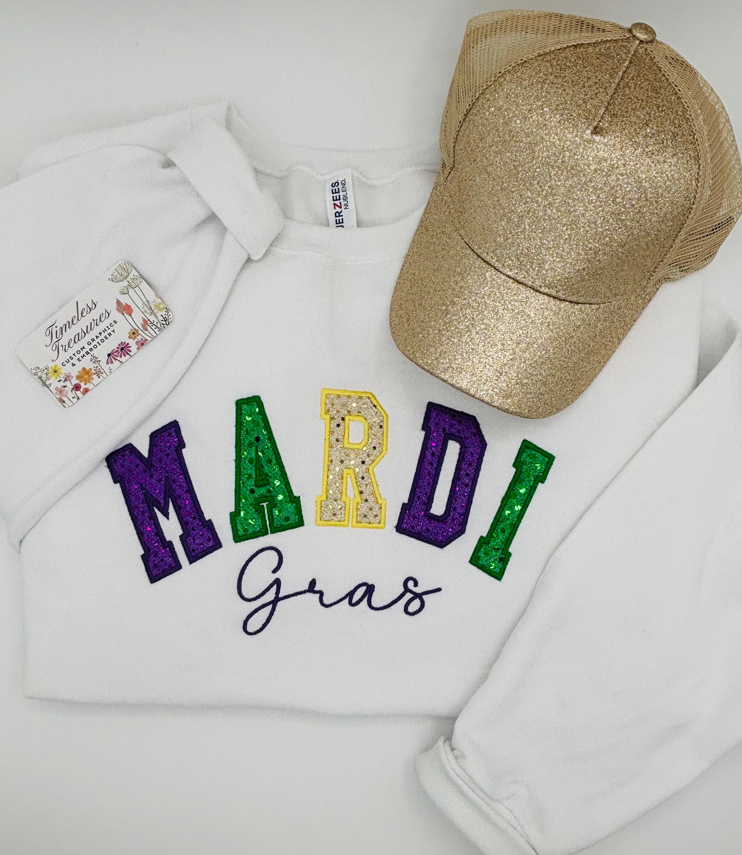 Mardi Gras Glitter Applique Embroidered Sweatshirt