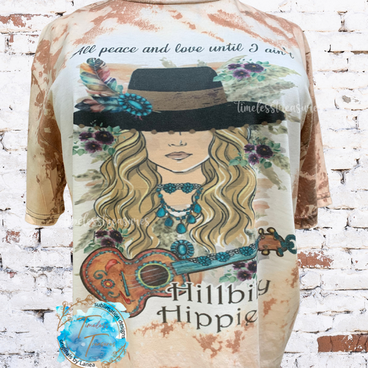 HillBilly Hippie Bleached Sublimation Tee, Cowhide Reverse Tiedye