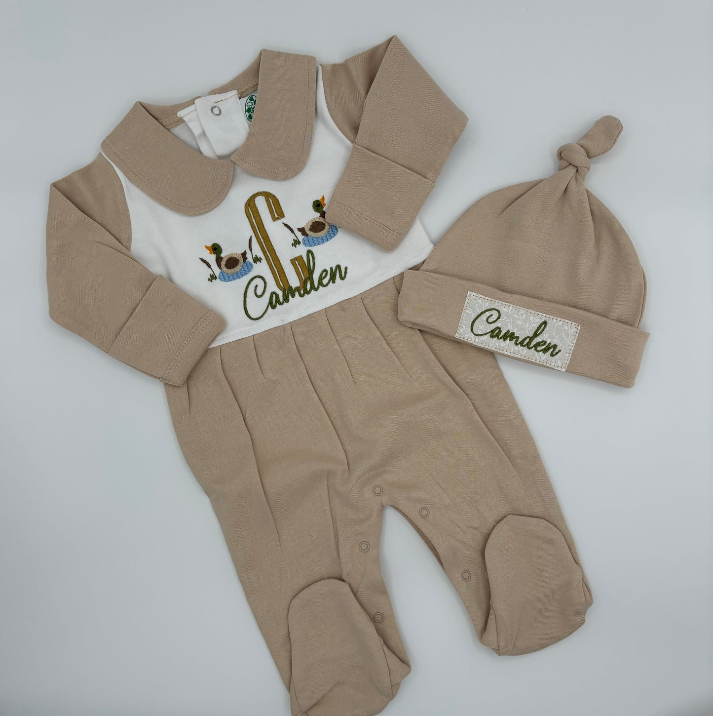 Footed Sleeper: Duck Marsh with matching beanie