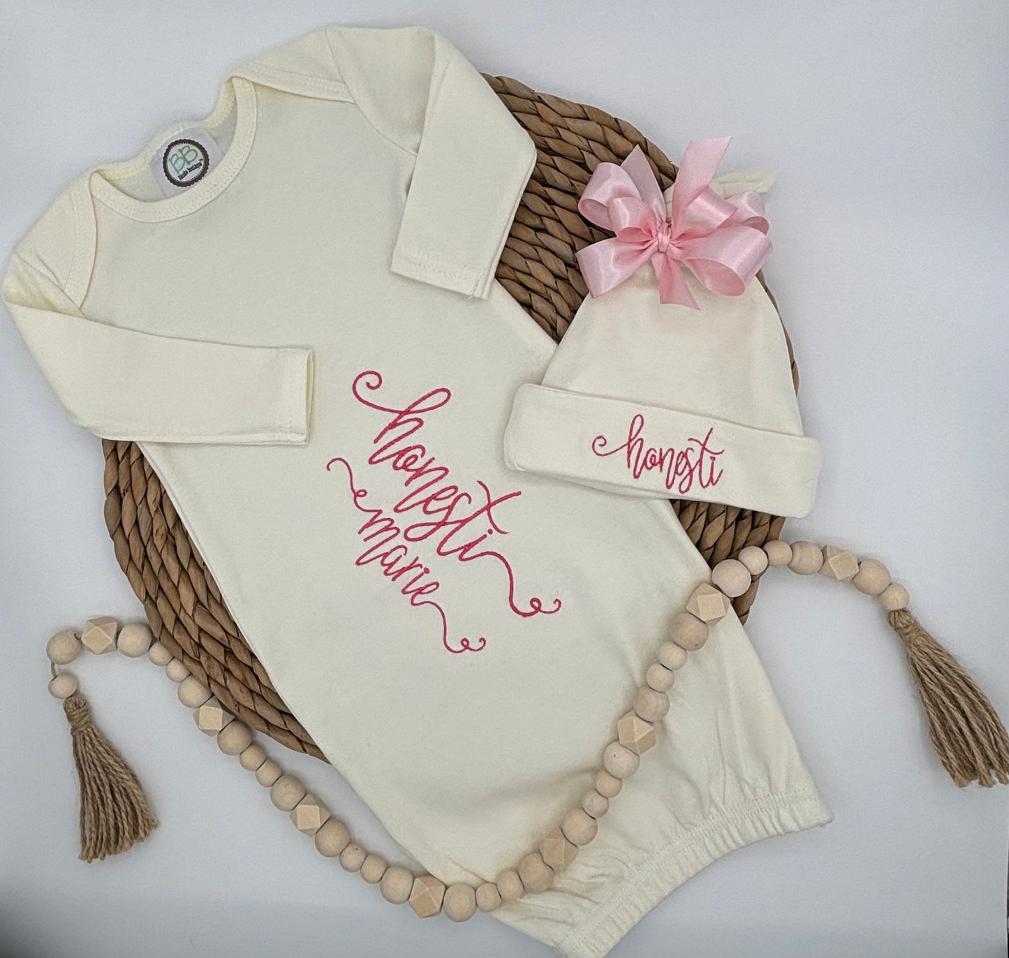 Ivory Baby Gown with matching hat