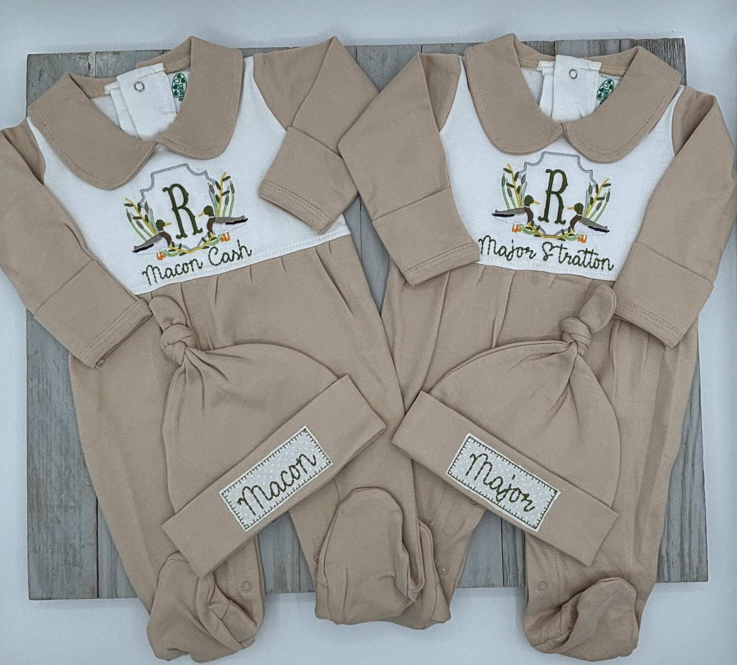 Footed Sleeper: Duck Crest with matching Beanie