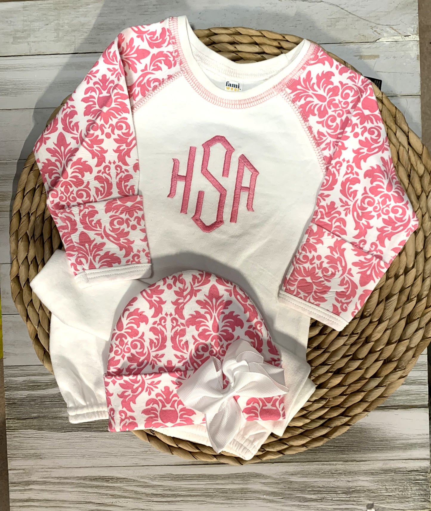 Baby Coming Home Outfit: Clearance Item: Raglan Sleeve Gown with Matching Beanie