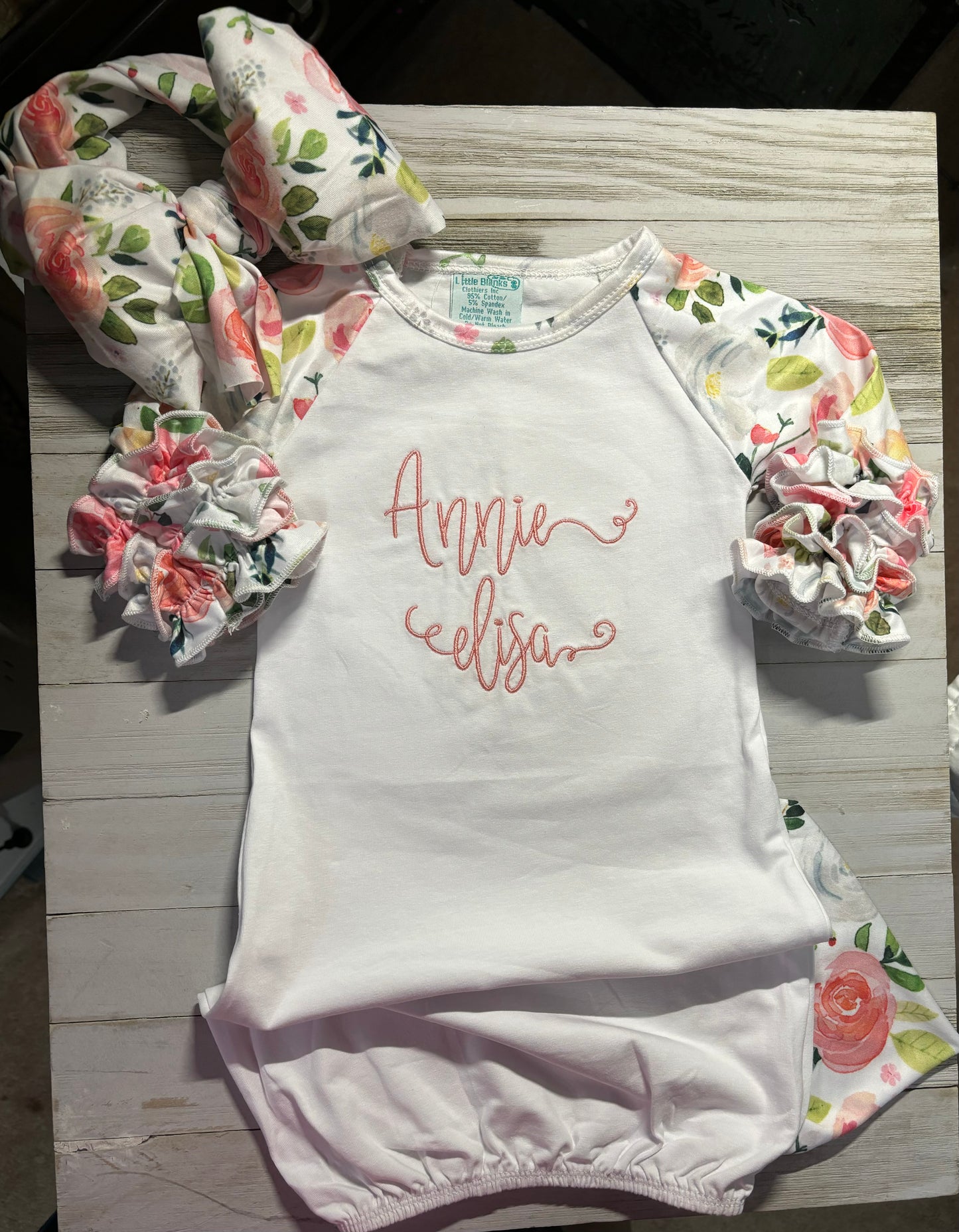 Chantilly Floral Layette: Gown with hair band, quilt and burpcloth