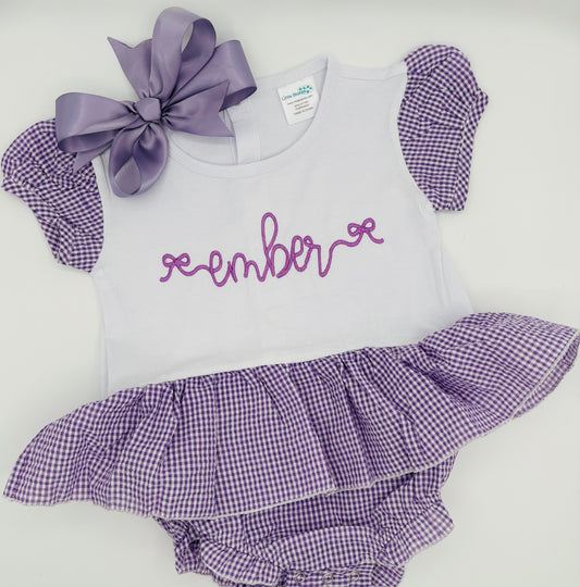 Purple Gingham Ruffled Bubble Romper