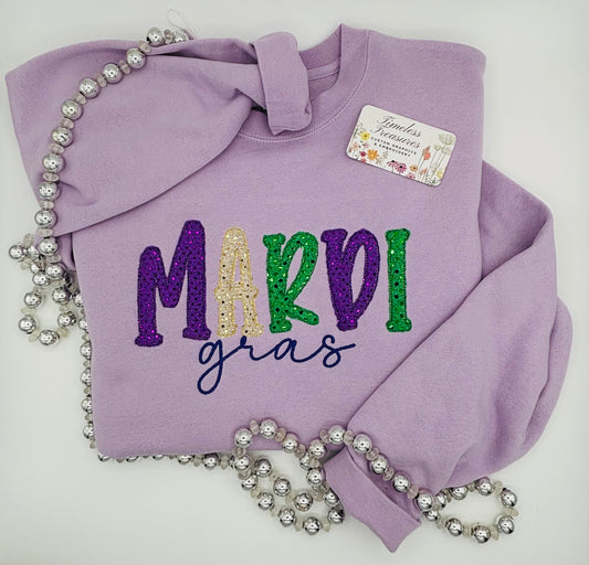 Mardi Gras Beanstitch Applique Sequin Embroidered Sweatshirt