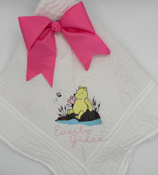 Heirloom Baby Quilt: Pooh and Piglet Embroidered
