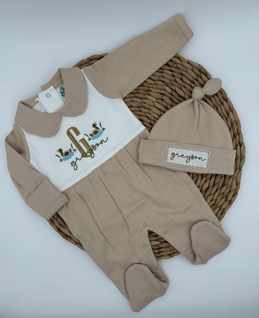 Footed Sleeper: Duck Marsh with matching beanie