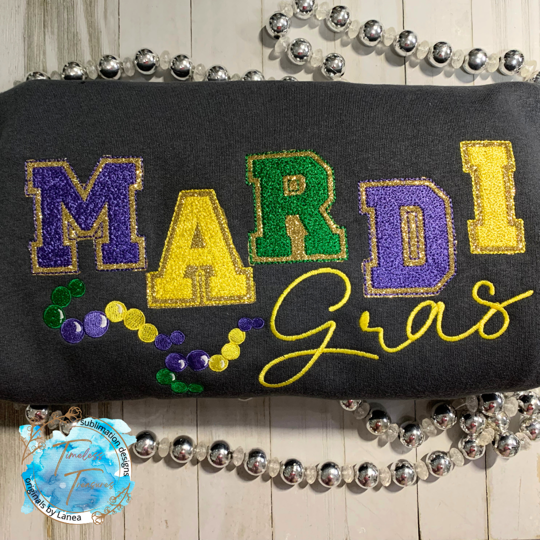 Embroidered Mardi Gras Faux Chenille Sweatshirt